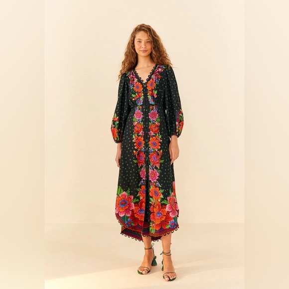 FARM Rio Dresses & Skirts - FARM Rio Black Floral Maxi Dress